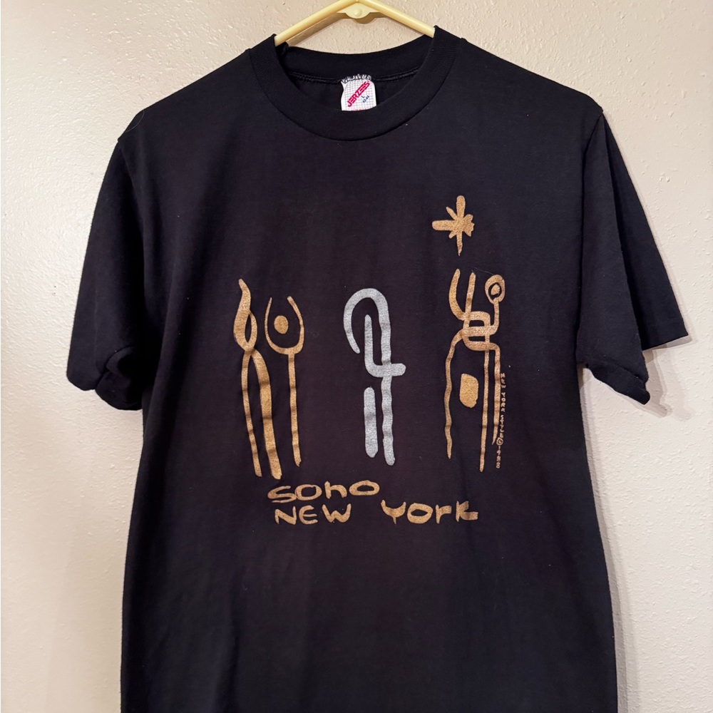 Vintage 80s Soho New York black T-shirt abstract design